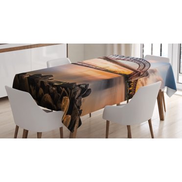 Ambesonne New York Tablecloth Rectangular Table Cover, Sunset Evening View, 60"x90", Brown Blue