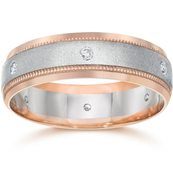 Diamond Mens Two Tone 14K Rose Gold Wedding Band