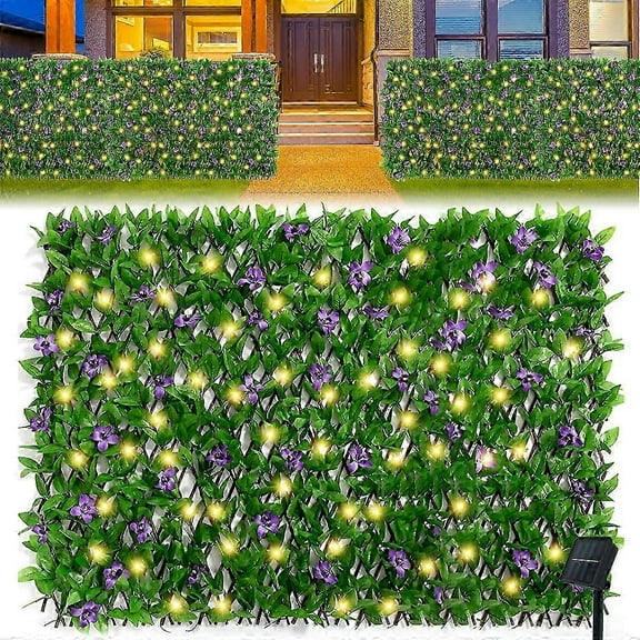 Expandable Fence with Solar Light String Stretchable Foliage Privacy Fence Faux Ivy Fence Panel Backdrop Artificial Hedges Fence