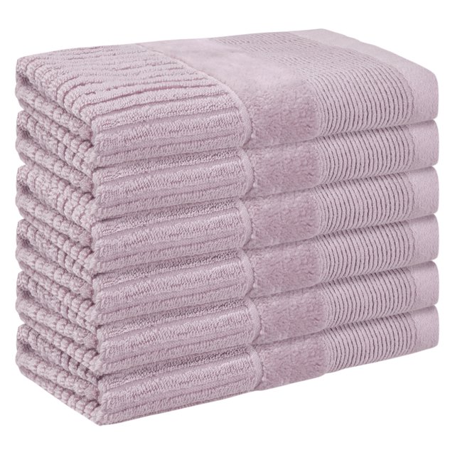 Toallas de mano de algodón tejido a rayas REGALWOVEN, paquete de 6 toallas para la cara, toallas absorbentes para hotel, spa color púrpura claro 13' x 13'