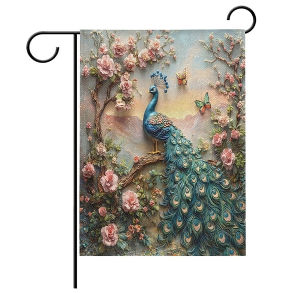 Ryvnso Peacock Butterfly Floral Pattern Garden Flag 12x18 Inch Double Sided Seasonal Yard Decoration