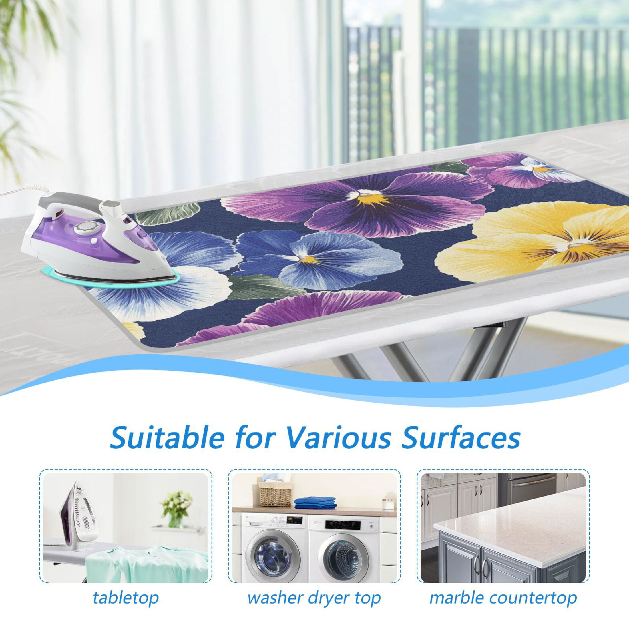 Flowers Pansies Ironing Mat Blanket for Table Top Travel Portable Ironing Board Pad 47.2x27.6 Inch