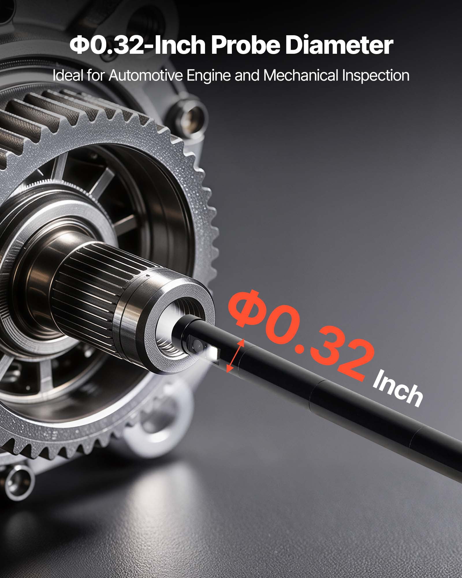VEVOR Endoscope with Light, 360° View Coverage Industrial Borescope Inspection Camera with Rotating Probe, 1080P HD Rigid Snake Scope Cam for Wall Automotive Engine Inspect-16.4FT