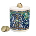 thumbnail image 1 of Moroccan Piggy Bank, Oriental Petals Hippie Vintage Mosaic Design, Ceramic Coin Bank Money Box for Cash Saving, 3.6" X 3.2", Blue Mustard, by Ambesonne, 1 of 4