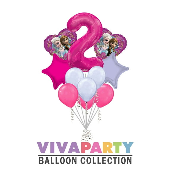 11 pc Disney Frozen Heart Balloon Bouquet 2nd Birthday Party Decoration Elsa Anna Birthday