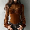 thumbnail image 3 of Shirts for Women Trendy Velvet Turtleneck Lace Blouse, Long Sleeve Slim Elegant Top Women's Tops, Tees & Blouses1 PC, 3 of 4