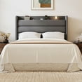 thumbnail image 2 of Amolife Queen Size Platform Bed Frame with Upholstered Velvet Wingback Slat Headboard & Built-In Charging Station, Grey, 2 of 9