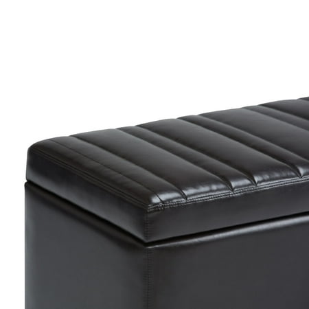 Simpli Home - Darcy Rectangular Traditional Wood/Polyurethane Faux Leather Bench Ottoman With Inner Storage - Stone Gray
