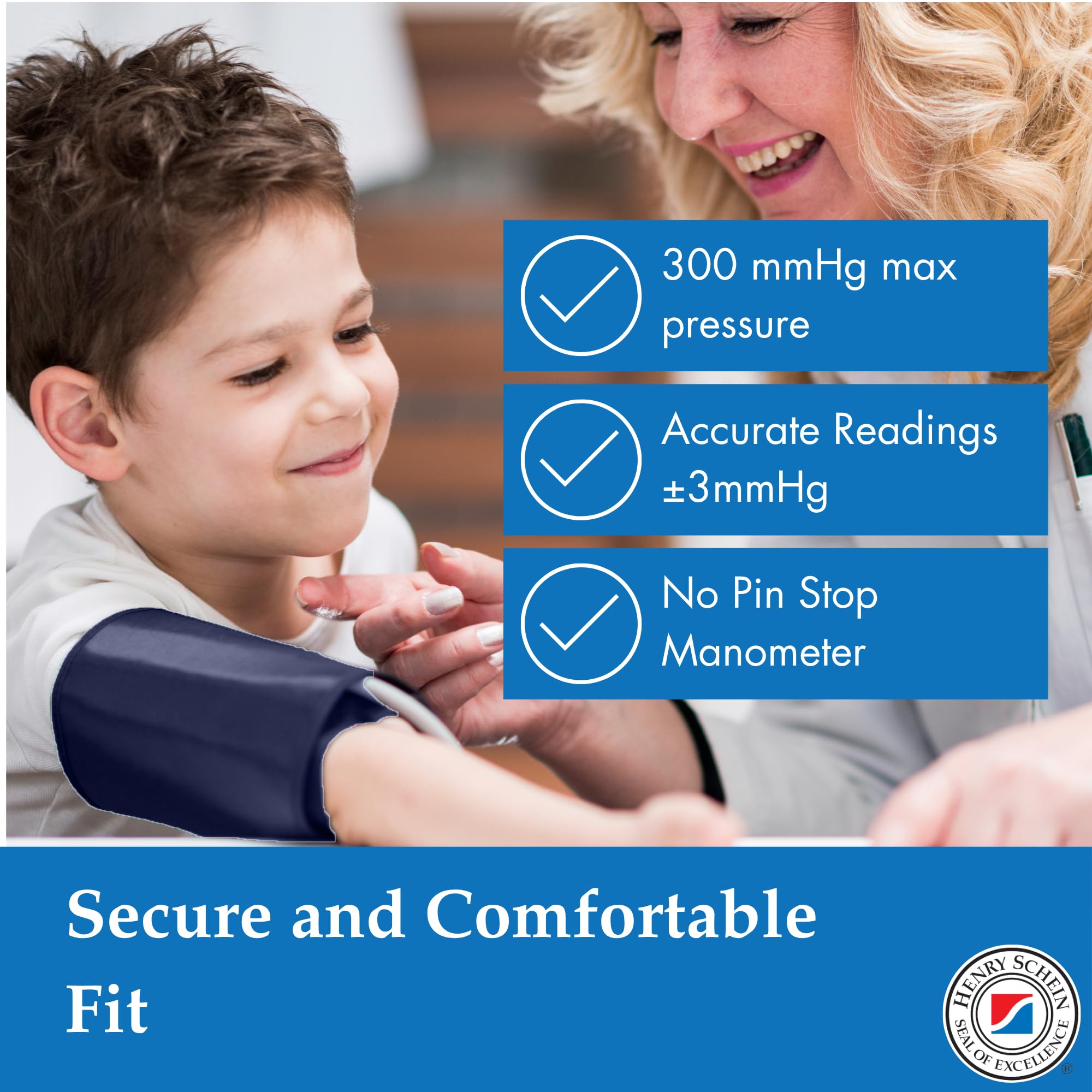 Child Pro Aneroid Sphygmomanometer – Pediatric Size 9 Navy Blue Cuff, Manual Blood Pressure Monitor, Reusable, Dial Display, Includes Leatherette Carrying Case – 1 Count