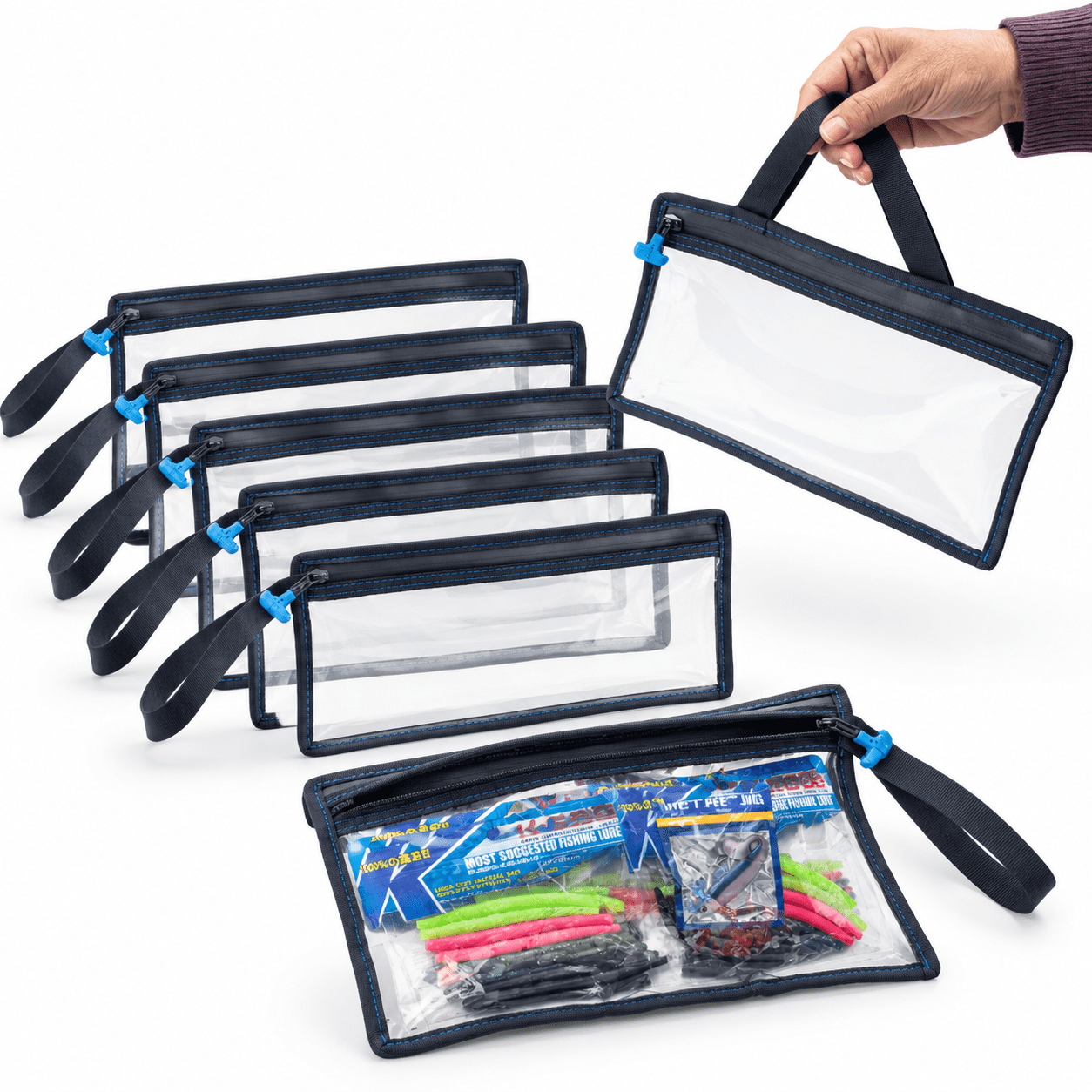 3Pcs Medium+3Pcs Large 2 Layer Water-Resistant PVC Fishing Tackle Storage Bags
