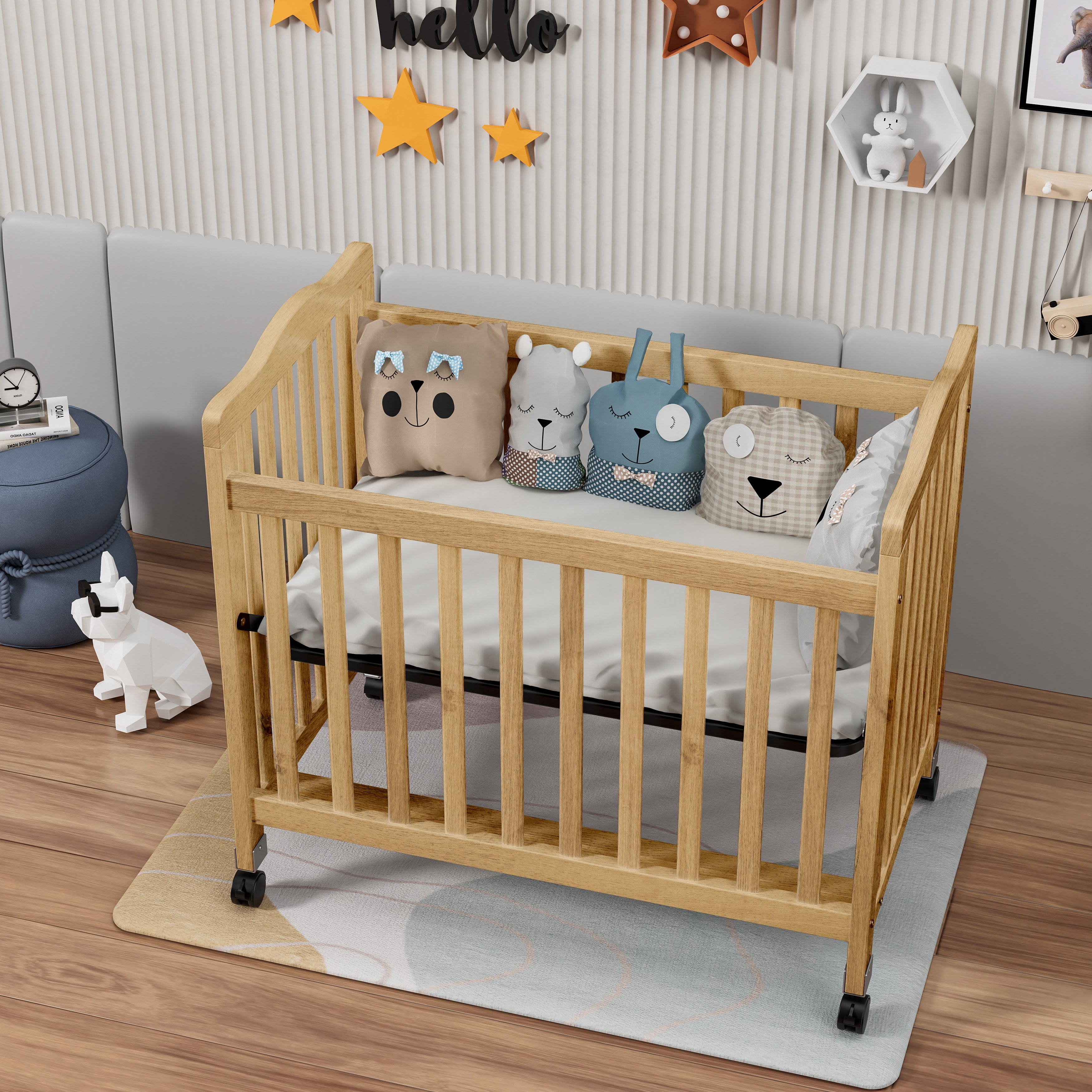 Fizzy Baby Mini Crib, Small Crib with 3-Position Mattress Board, Natural