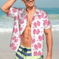 thumbnail image 7 of Sikiie pink polka dot bows Print Men's Hawaiian Shirt, Summer Beach Button Pocket Short Sleeve T-Shirt,3X-Large, 7 of 7