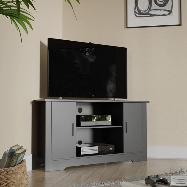 Cozy Castle Small Corner TV Stand for 50 Inch TV, Wood Corner