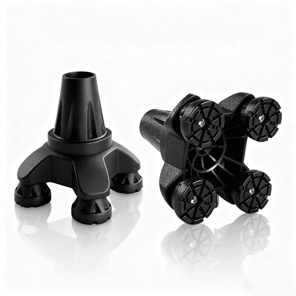 2Pack Upgraded Quad Cane Tips – Self Standing 4-Prong Crutch Tips with Metal Reinforced Plate at Cane Joint, Tire-Inspired Anti-Slip Design, Fits 3/4" Crutch Walking Canes & Offset Canes
