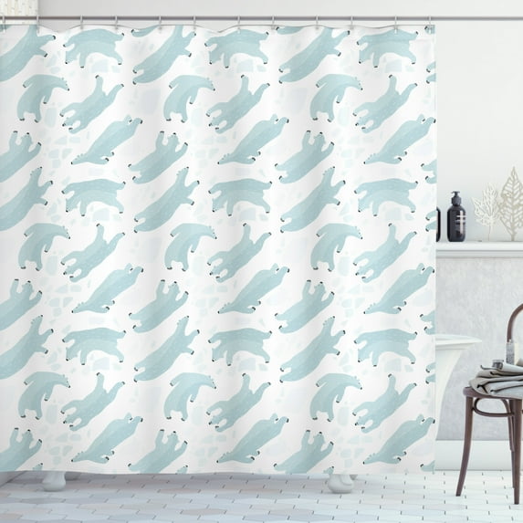 Ambesonne Bear Shower Curtain, Swimming Polar Bears Sea, 69"Wx75"L, Almond Green White