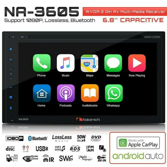 NAKAMICHI NA3605 2-Din 6.8" Apple Car Play & Andriod Auto CD DVD USB Car Stereo