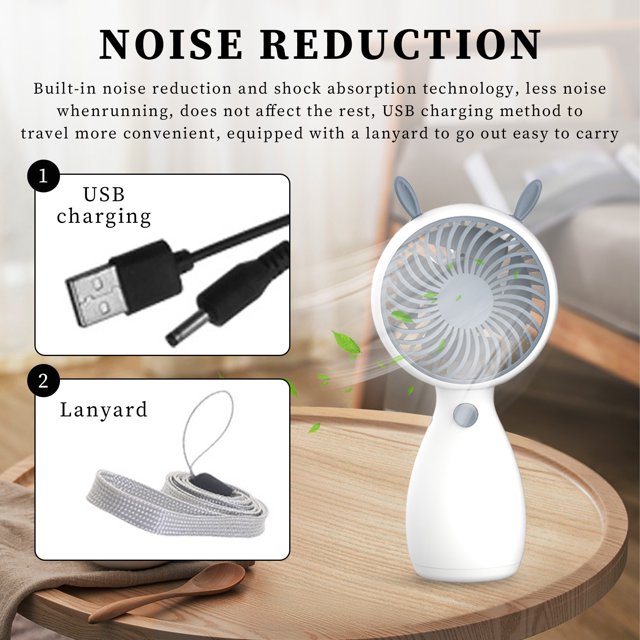 Ventilador De Mano Mini ventilador de refrigeración por aire de dibujos animados portátil USB ventilador de mano regalos (orejas de conejo blanco)