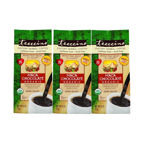 Chicory Coffee Alternative Organic Maca Chocolate Herbal Coffee Ground Coffee Substitute Prebiotic Caffeine Free Acid Free Dark Roast 11 Ounce Pack Of 3 Walmart Com