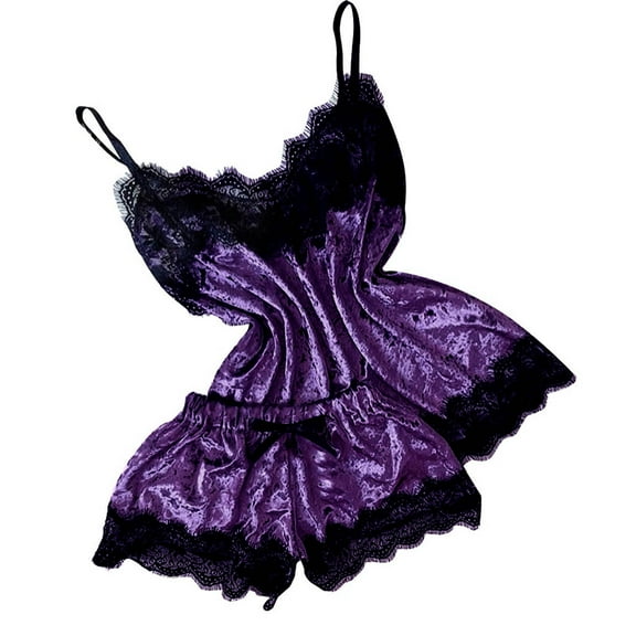 Wangmeiwg Women's Pajama Sets Women's Silk Pajamas Set - Satin Camisole Sleepwear with V Neck Top and Shorts for Comfort and Style XXL Purple