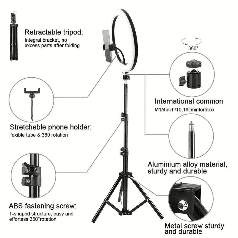 UEGOGO 10" Selfie Ring Light Kit - 43" Adjustable Tripod & Phone Mount for YouTube/TikTok Content Creators
