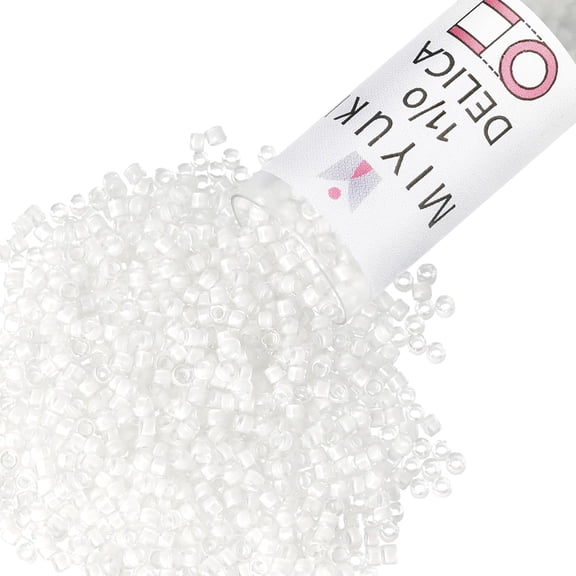 Miyuki Delica Seed Beads – Size 11/0 (1.6 mm), DB0066, Lined White AB, 7.2g, Approx. 1440 Beads