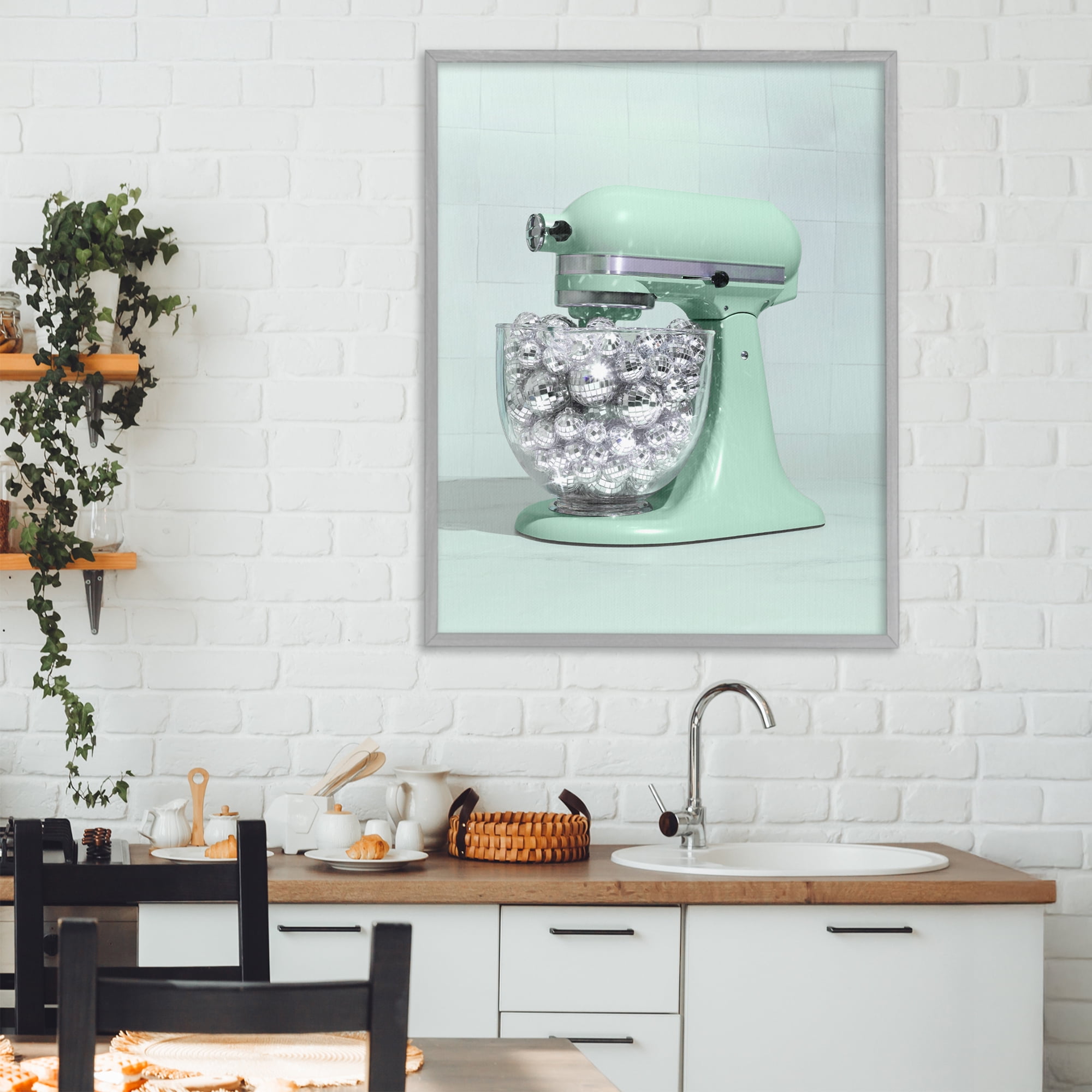 Stupell Industries Disco Kitchen Mixer over Green Gray Framed Giclee Art, design by LISH Creative