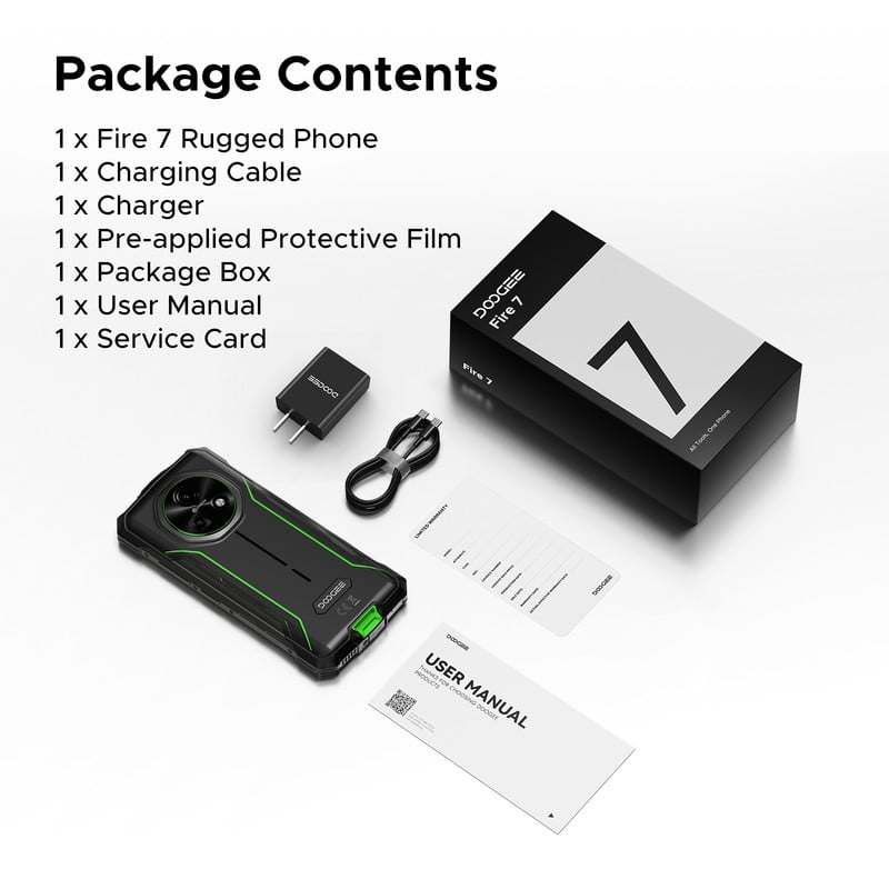 DOOGEE Fire 7 AI 5G Rugged Phone,13000mAh/18W,16GB+256GB/TF 2TB Rugged Smartphon Unlocked,6.6"HD+ 90Hz,64MP+16MP,IP68/IP69K Waterproof,Nfc/Otg/Face ID