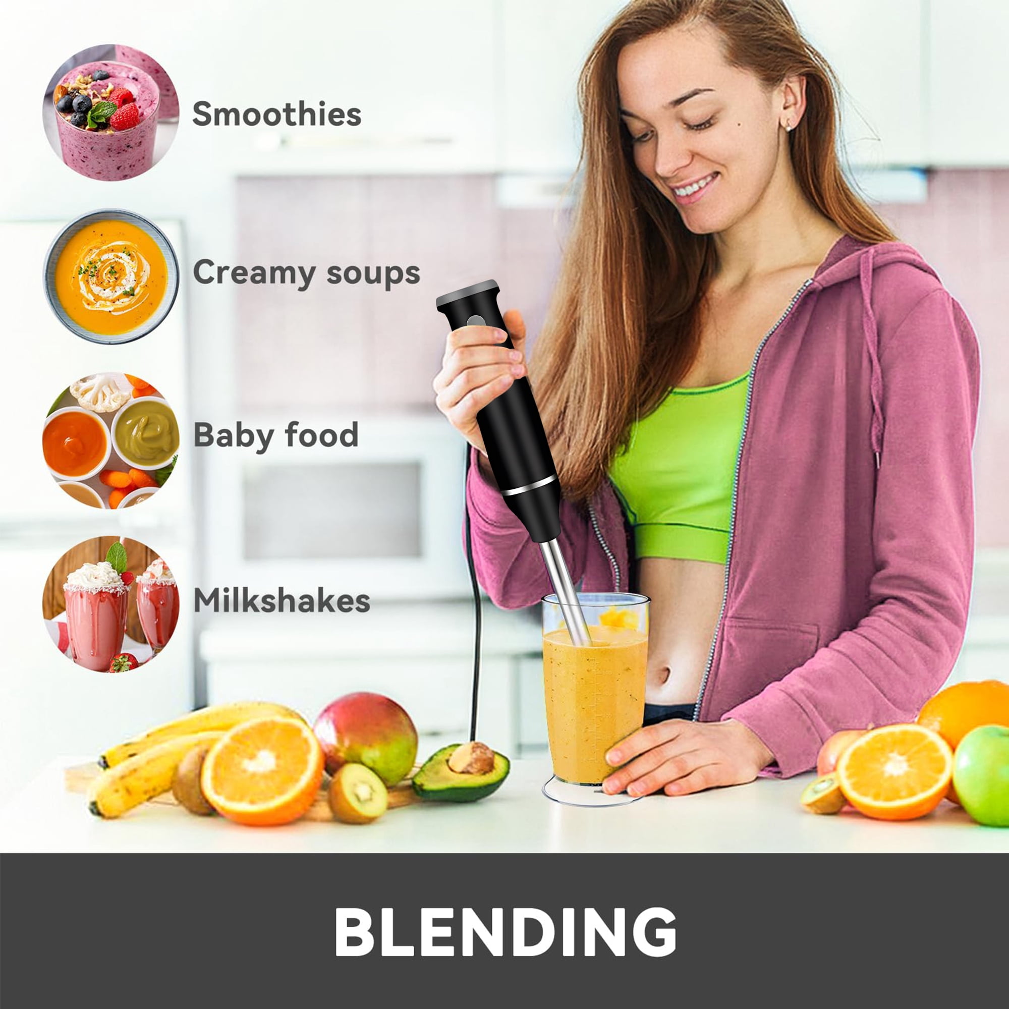 KitGody Immersion Blender,5-In-1 Portable Blender Stick Mixer for Milkshake Puree Smoothie Food