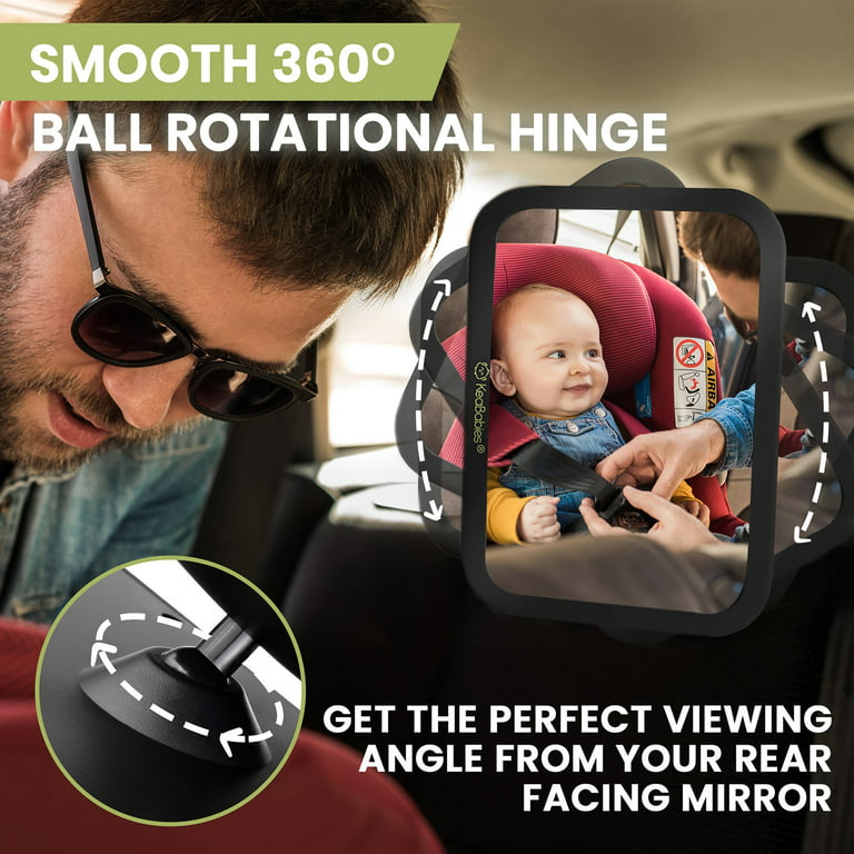 KeaBabies Baby Car Mirror, Large Shatterproof Baby Car Seat Mirror for Rear Facing, Black