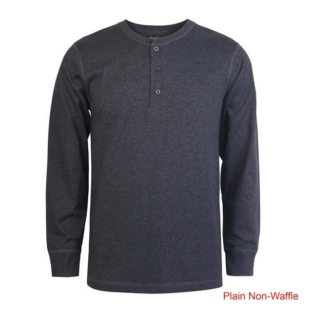 SLM Mens Cotton Thermal Tops Waffle Knit or Plain Henley Shirts -Large-Basic Charcoal