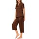 thumbnail image 4 of INSPIRAR CHIC Conjuntos de Pijamas de Satén para Mujeres, Camisetas de Manga Corta con Pantalones Capri, 2 Piezas de Ropa de Casa, Color Marrón, 4 of 6