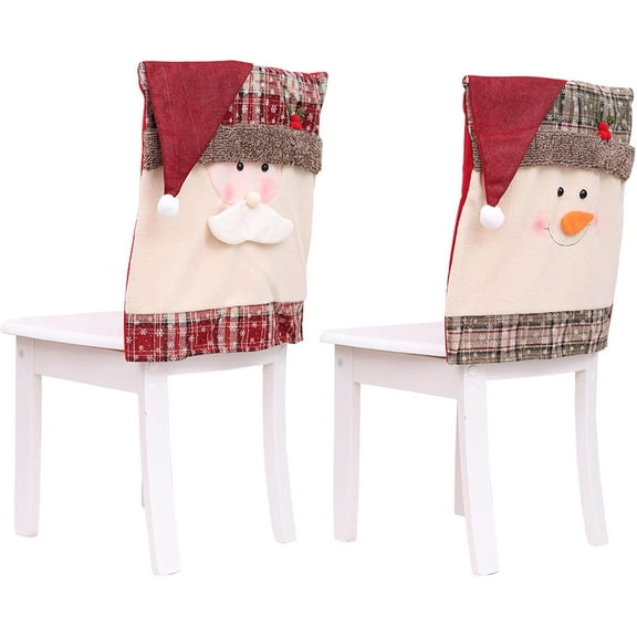 Christmas Chair Back Cover for Dining Room, Santa Claus Snowman Xmas Dinner Chairs Cover Set of 2,Chair Slipcover for Kitchen Hotel Holiday Party Decor