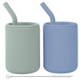 thumbnail image 1 of WeeSprout Vasos de silicona para bebés con pajitas y tapas, opciones de 4 y 8 oz, juego de 2, recipiente de entrenamiento para niños pequeños de grado alimenticio, tapones de pajita integrados, marcas, 1 of 5