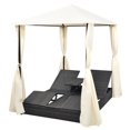 thumbnail image 2 of vidaXL Double Sun Lounger with Curtains Poly Rattan Black, 2 of 5