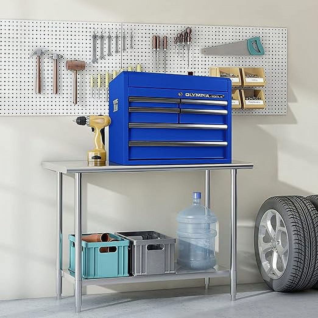 Olympia Tools 6 Drawer Tool Box, 26inch Top Metal Tool Storage Cabinet with Tray, Drawer Liner, Blue