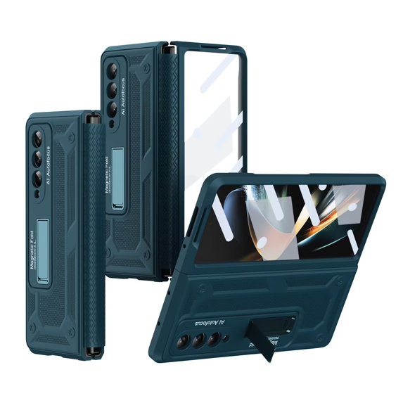 MonsDirect for 7.6 inch Samsung Galaxy Z Fold 4 5G 2022 Case, Anti-Fall Shockproof Hard PC Back Shell with Kickstand, Shell Membrane Integrated & Soft TPU Retractable Hinge for Galaxy Z Fold 4, Green
