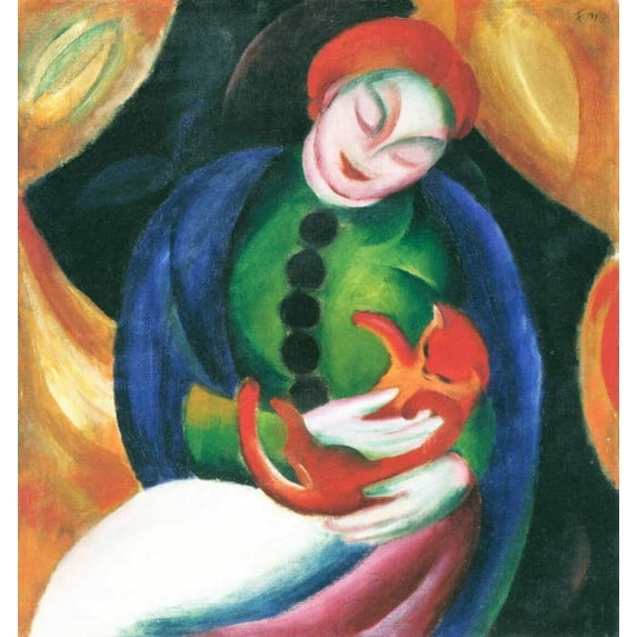 Girl With Cat II-Marc - CANVAS OR FINE PRINT WALL ART