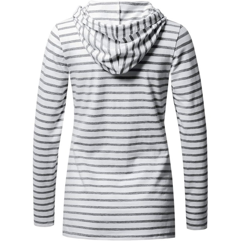 GINKANA Women s Nursing Hoodie Sweatshirt Long Sleeves Breastfeeding Maternity Tops Casual Clothes Medium White With Grey Stripe