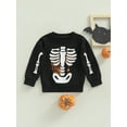 thumbnail image 2 of Franhais Boys Girls Halloween Sweatshirt, Letter Skeleton Pumpkin Print Crew-Neck Long Sleeve Tops, 2 of 8