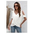 thumbnail image 5 of Anbech Women V Neck Off Cold Shoulder T Shirt Summer Short Sleeves Twist Tee Tops, 5 of 6