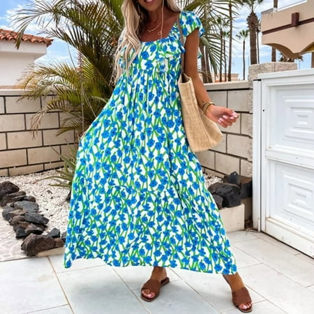 

Lenago Plus Size Maternity Dress Fashion Women Summer Casual Print Square Collar Sleeveless Loose Long Dress Summer Beach Dresses on Clearance