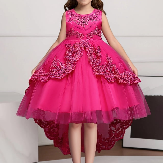 WEAIXIMIUNG Robes Filles Taille 10-12 Décontractées Enfants Couleur Unie Dentelle Sans Manches Longueur Genou Robe de Mariage Robe 170