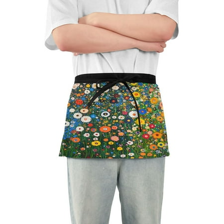 

Yayeee Waist Apron with Pockets for Cooking Waterproof Half Server Aprons Green Floral Garden
