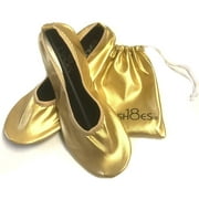 Shoes 18 Women's Foldable Portable Travel Ballet Flat Shoes w/Matching Carrying Case (9/10 Gold 1818A)
