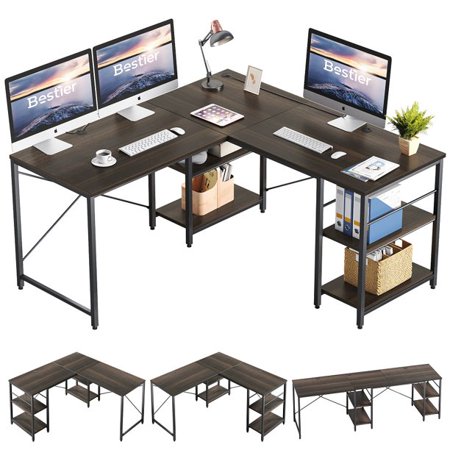 Bestier Computer Desk, L Shaped Desk for PC Laptop with Shelves 2 ...