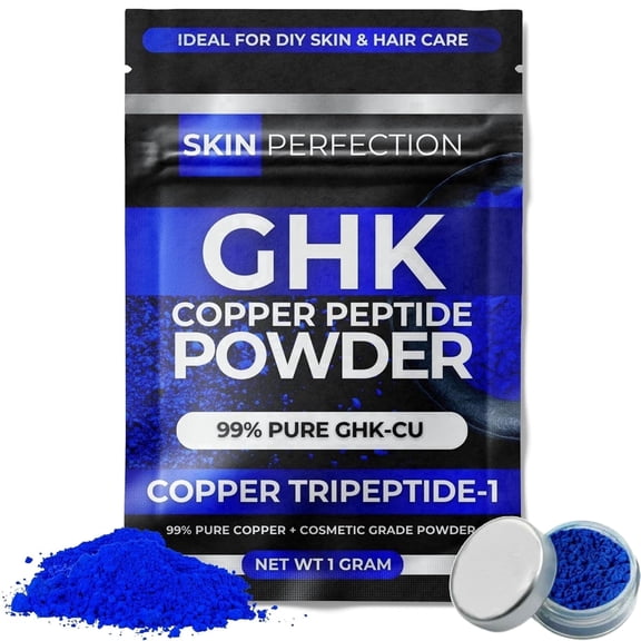 Skin Perfection GHK Copper Peptide Powder, Blue Peptide Cosmetic Ingredient for DIY Face and Hair Formulas, Add-In for Serums and Creams, 1 Gram
