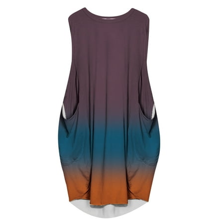 

Floleo Women s Dress Clearance Summer Summer Sleeveless Loose Print Pocket O-Neck Casual Plus Size