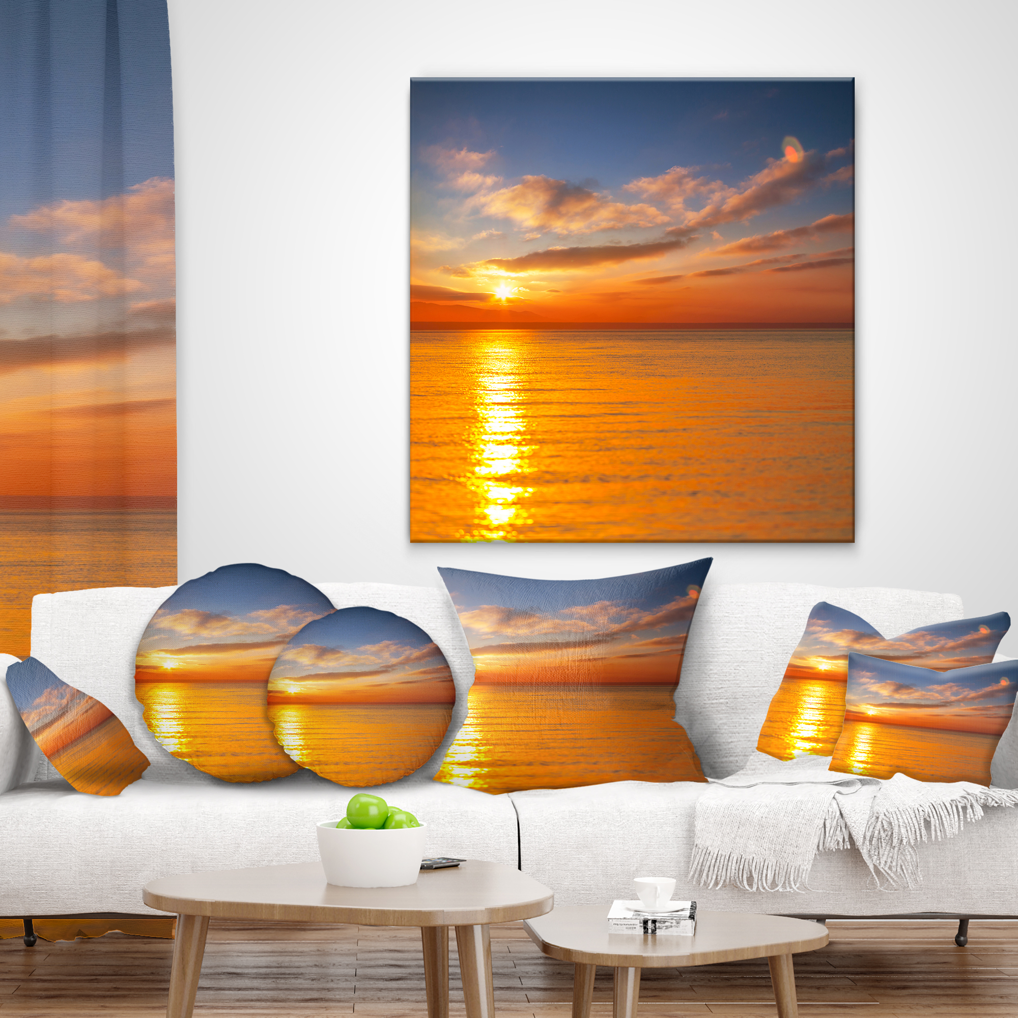 Designart Beautiful Sunset Reflecting in Sea - Seashore Throw Pillow - 12x20