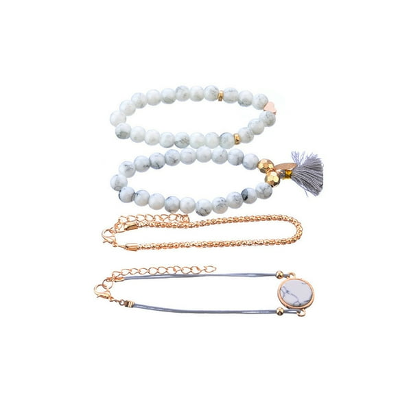 4PCS Tassel Charm Bracelet Marble Beads Chain Bangle Bracelet Set for Women Girls Ladies