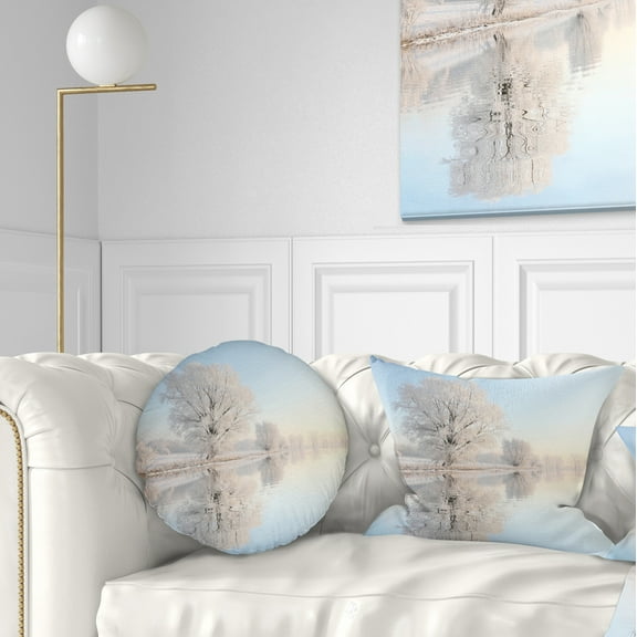 Designart Frosty Winter Tree by Rising - Photography Throw Pillow - 12x20